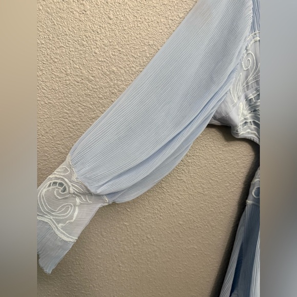 ASOS Embroidered Floral Pleated Cut Out Mini Dress in Light Blue Size 12 NWT - Picture 7 of 9